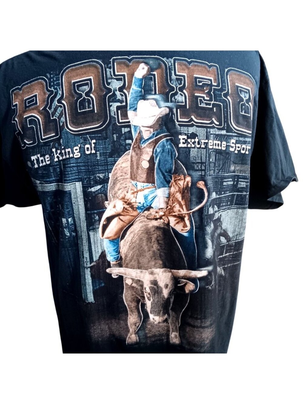 Rodeo King Vintage Men's T-shirt Large Y2K Cowboy Of Extreme Sports Black
